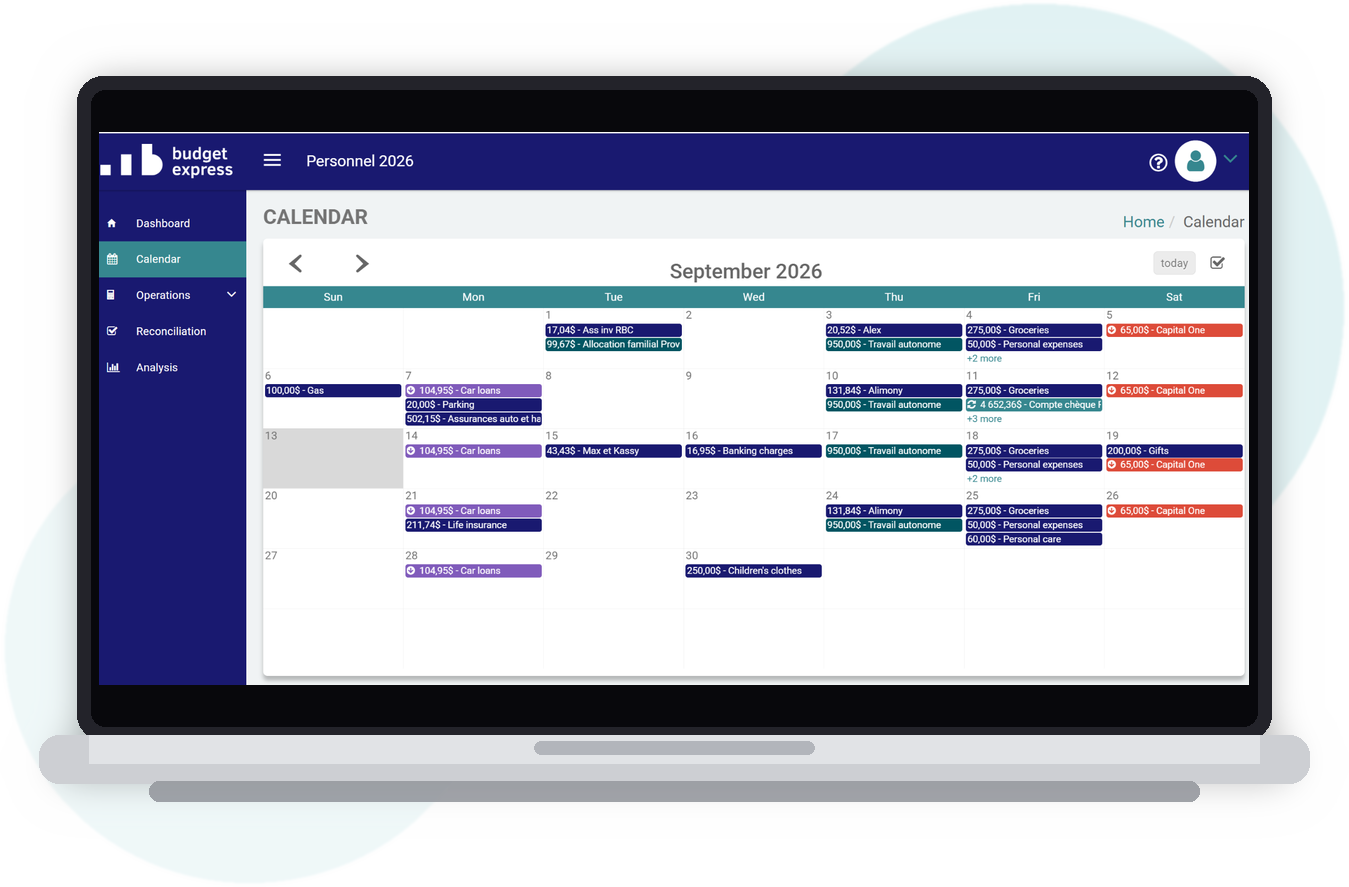 Budget Express personal finance software planning calendar