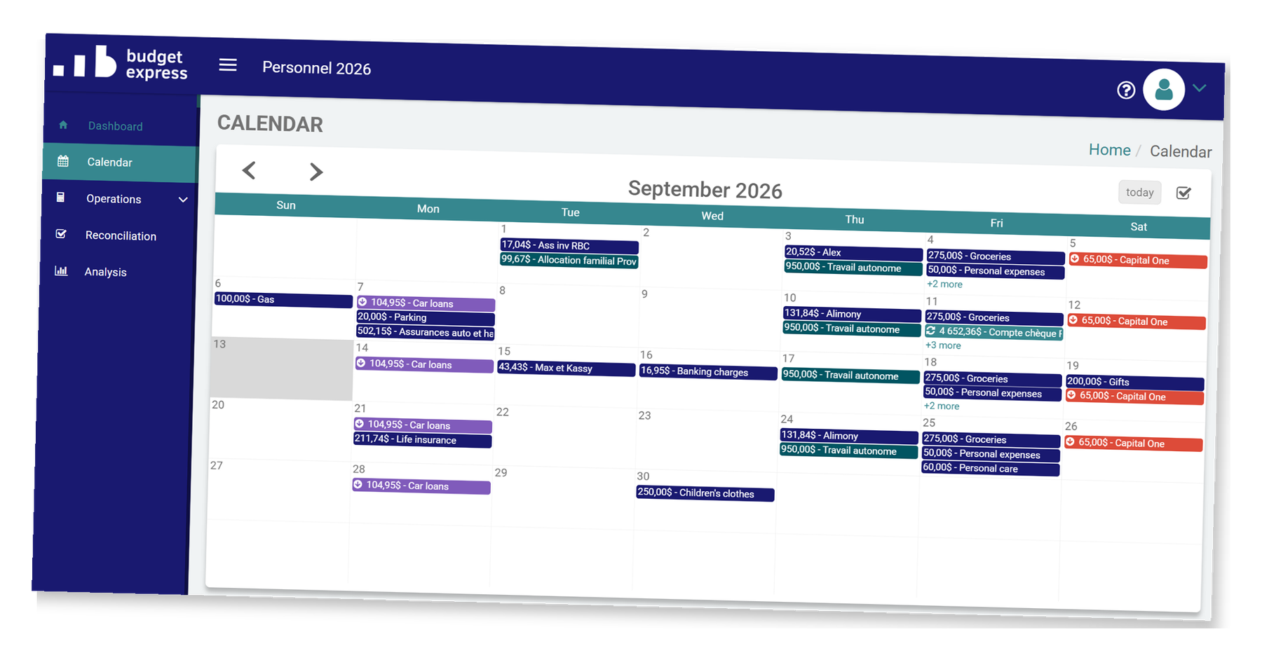 Budget Express transaction calendar